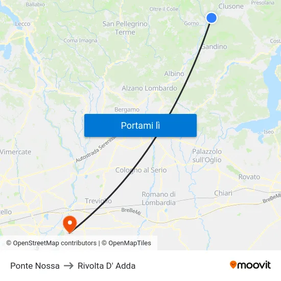 Ponte Nossa to Rivolta D' Adda map