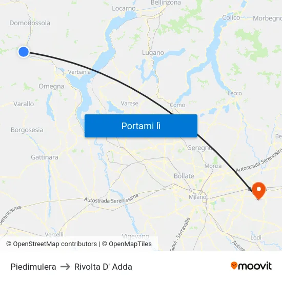 Piedimulera to Rivolta D' Adda map