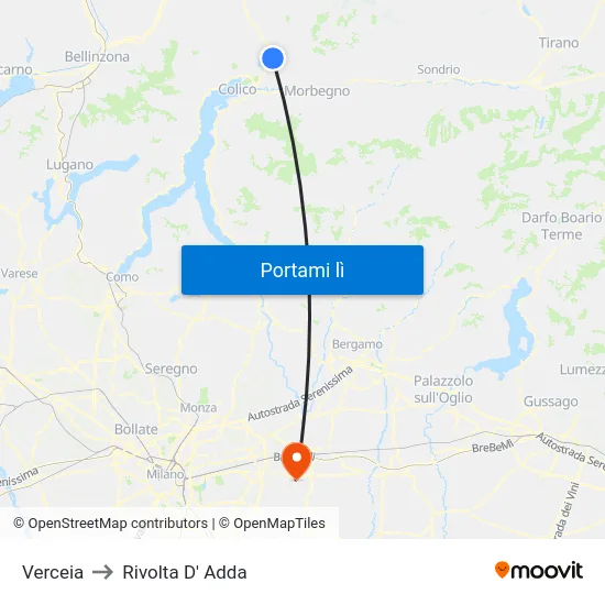 Verceia to Rivolta D' Adda map
