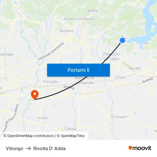 Villongo to Rivolta D' Adda map