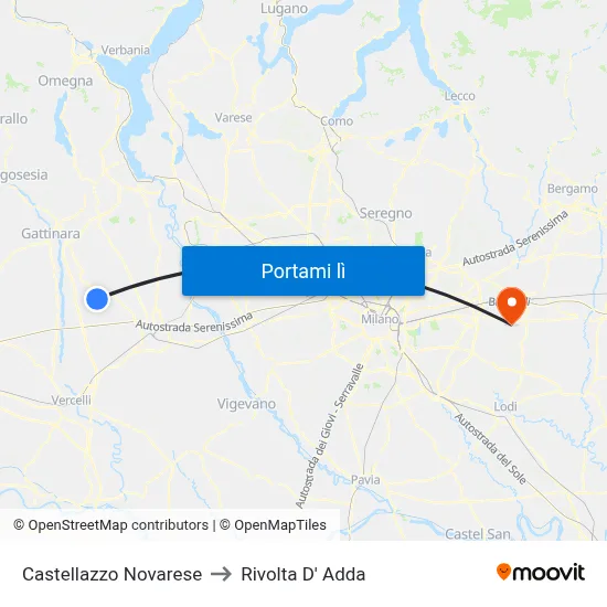 Castellazzo Novarese to Rivolta D' Adda map