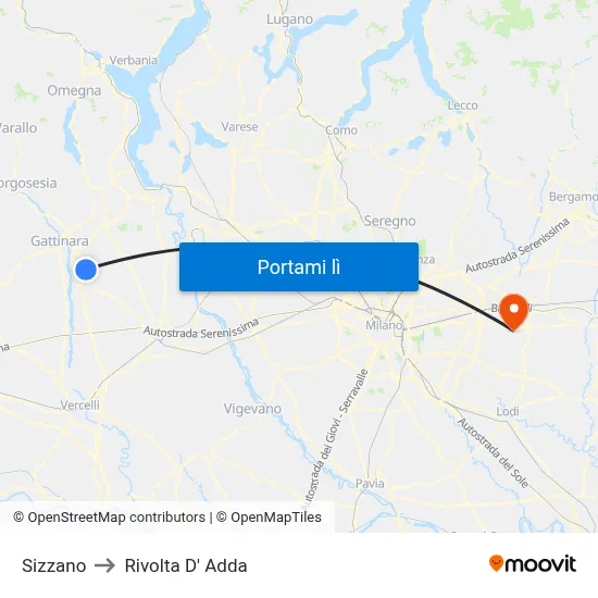 Sizzano to Rivolta D' Adda map