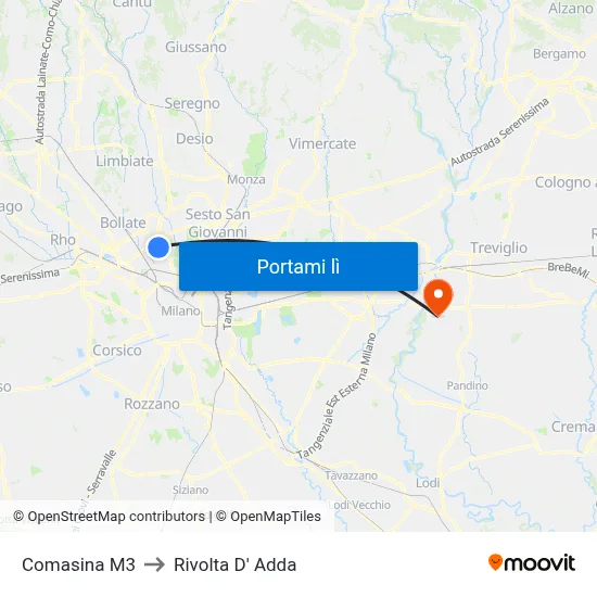 Comasina M3 to Rivolta D' Adda map