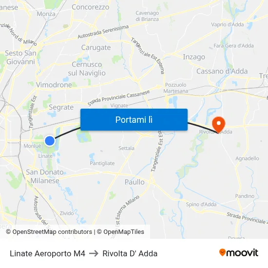 Linate Aeroporto M4 to Rivolta D' Adda map
