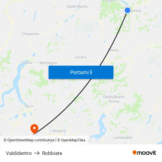 Valdidentro to Robbiate map