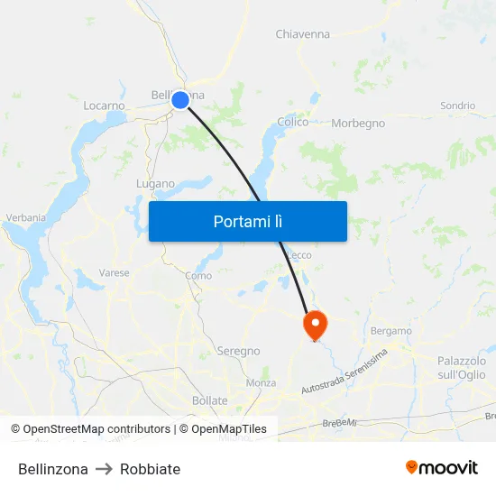 Bellinzona to Robbiate map