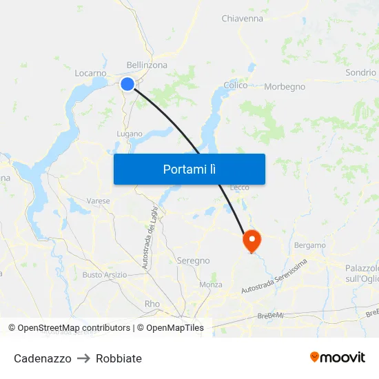 Cadenazzo to Robbiate map