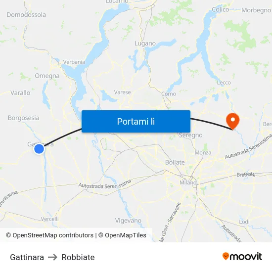 Gattinara to Robbiate map