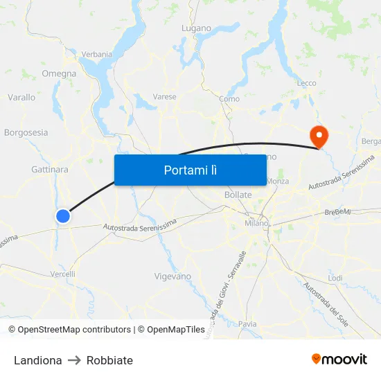 Landiona to Robbiate map