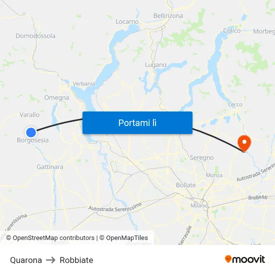 Quarona to Robbiate map