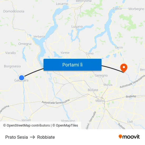 Prato Sesia to Robbiate map