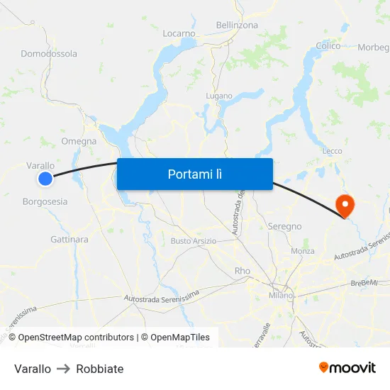 Varallo to Robbiate map