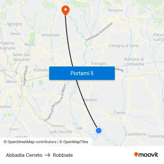 Abbadia Cerreto to Robbiate map