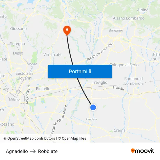 Agnadello to Robbiate map