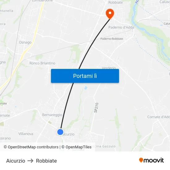 Aicurzio to Robbiate map