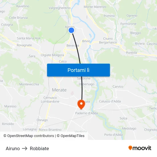 Airuno to Robbiate map