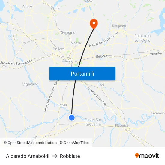 Albaredo Arnaboldi to Robbiate map