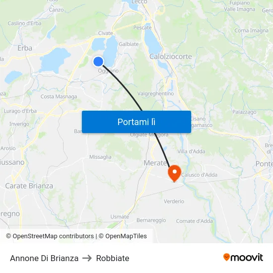Annone Di Brianza to Robbiate map