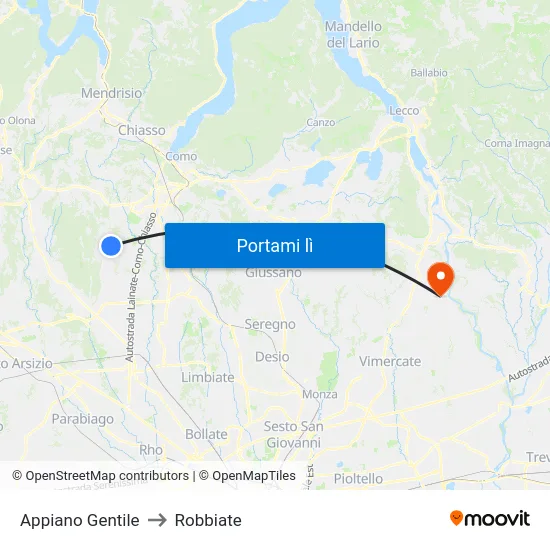 Appiano Gentile to Robbiate map
