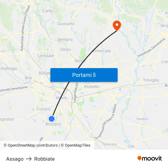 Assago to Robbiate map