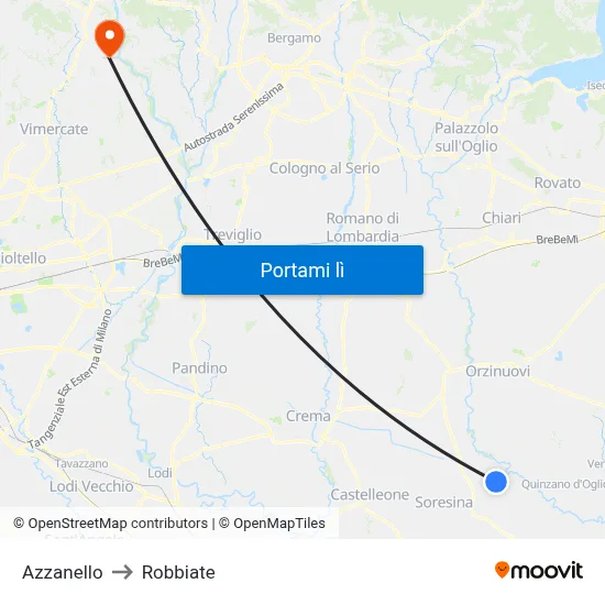 Azzanello to Robbiate map