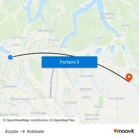 Azzate to Robbiate map
