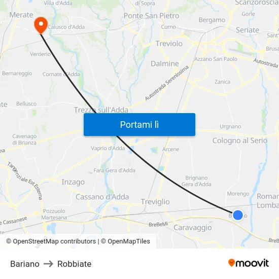 Bariano to Robbiate map