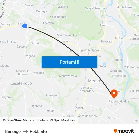 Barzago to Robbiate map