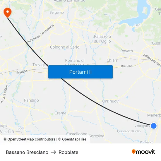 Bassano Bresciano to Robbiate map