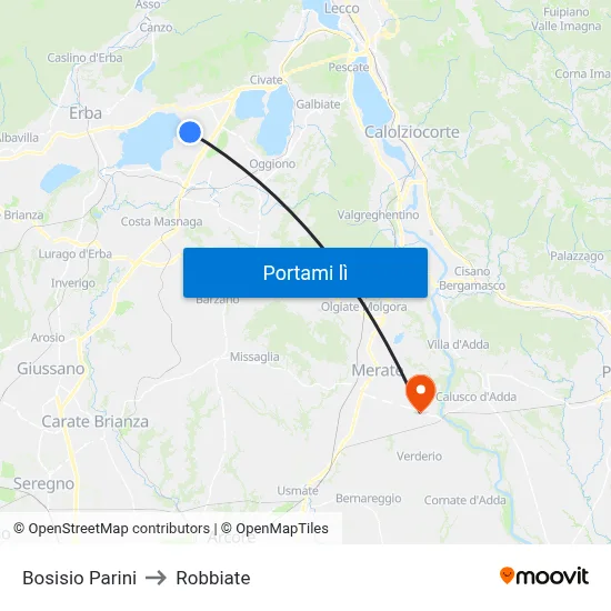 Bosisio Parini to Robbiate map