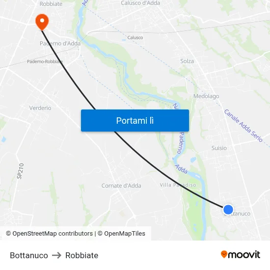 Bottanuco to Robbiate map