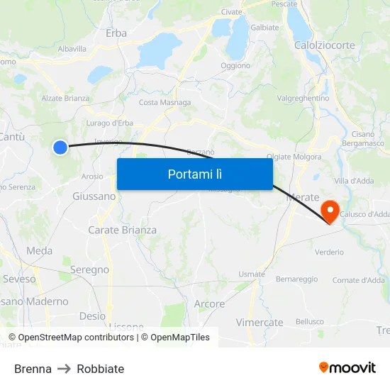 Brenna to Robbiate map
