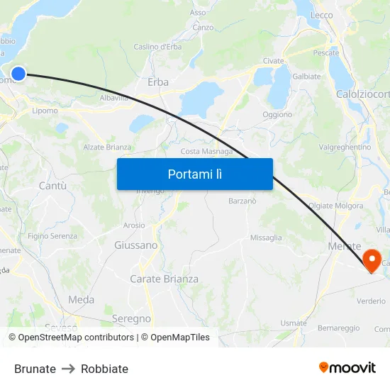 Brunate to Robbiate map
