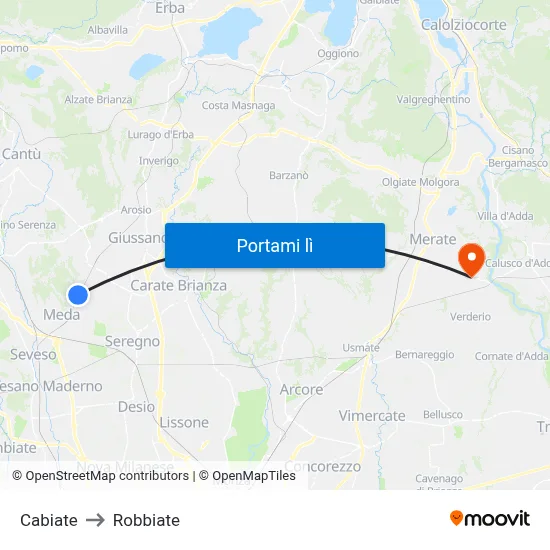 Cabiate to Robbiate map