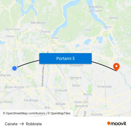 Cairate to Robbiate map