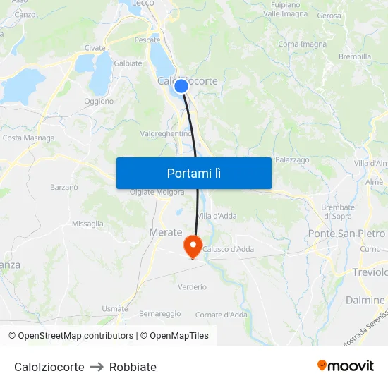 Calolziocorte to Robbiate map