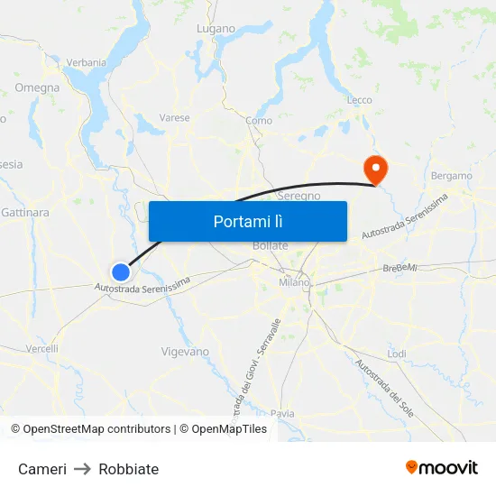 Cameri to Robbiate map