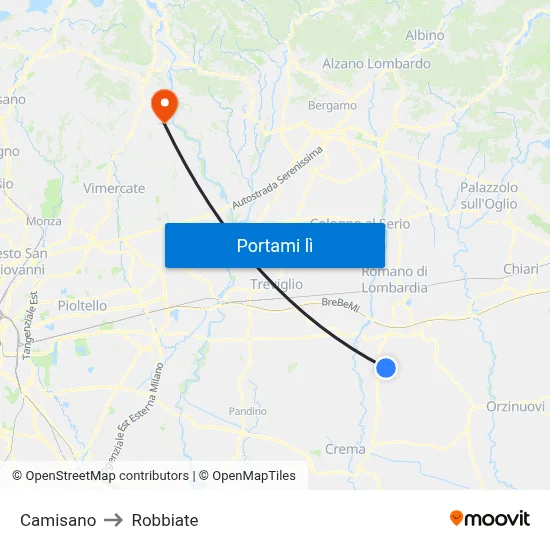 Camisano to Robbiate map