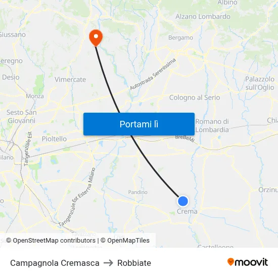 Campagnola Cremasca to Robbiate map