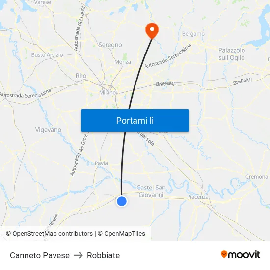 Canneto Pavese to Robbiate map
