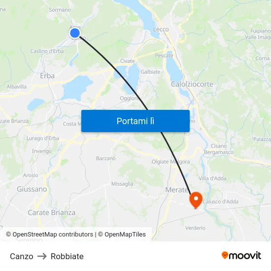 Canzo to Robbiate map