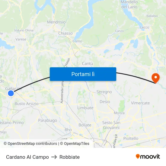 Cardano Al Campo to Robbiate map