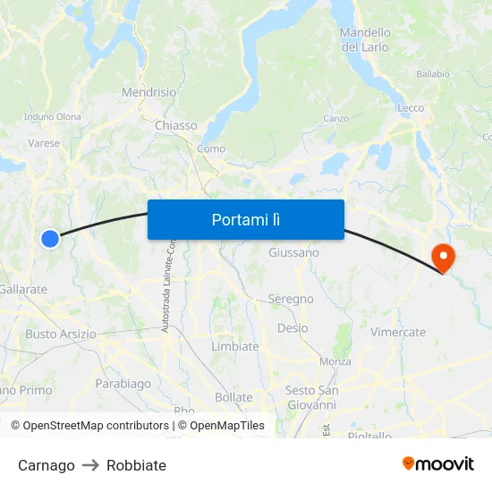 Carnago to Robbiate map