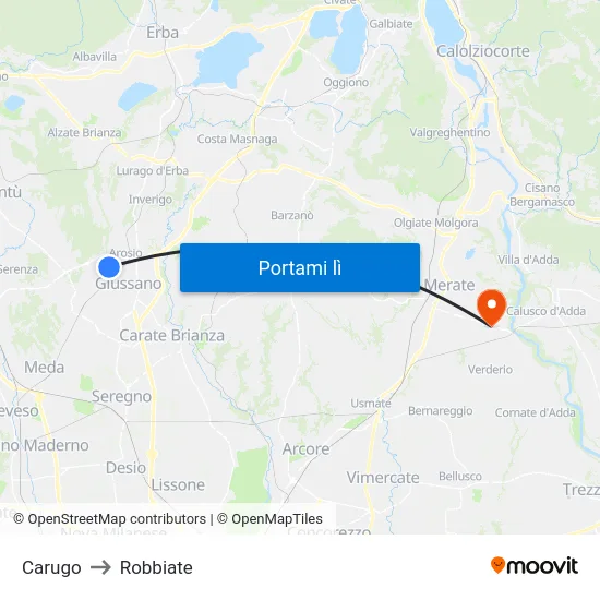 Carugo to Robbiate map