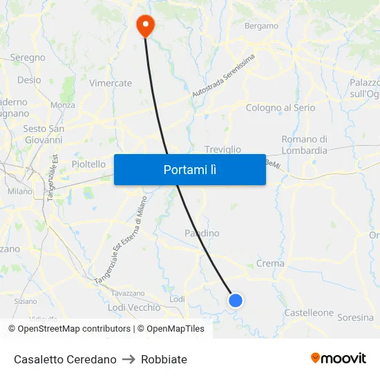 Casaletto Ceredano to Robbiate map