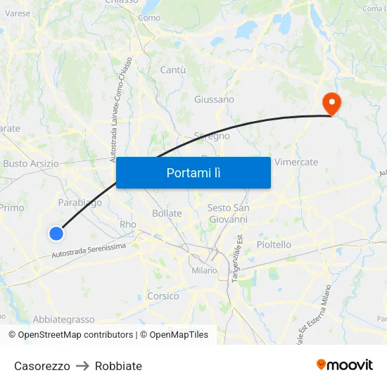 Casorezzo to Robbiate map