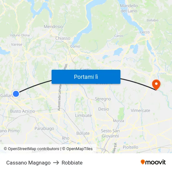 Cassano Magnago to Robbiate map