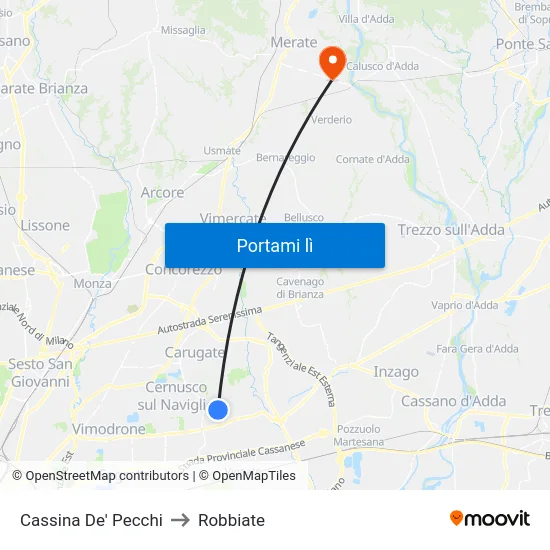 Cassina De' Pecchi to Robbiate map