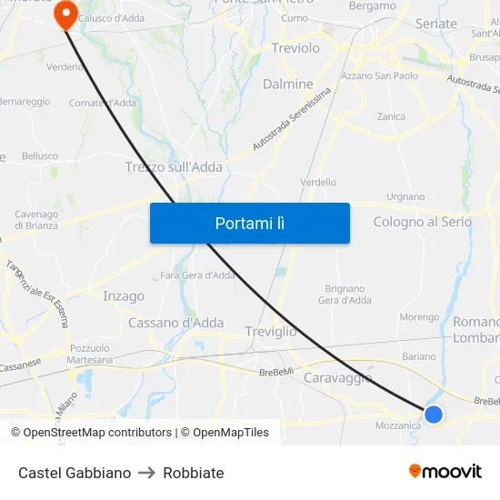Castel Gabbiano to Robbiate map