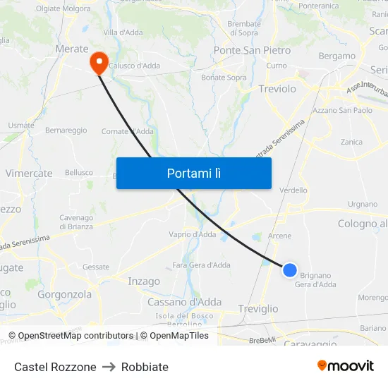 Castel Rozzone to Robbiate map
